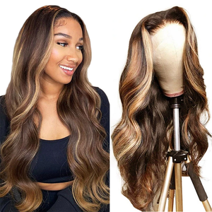 #4/27  Highlight Honey Blonde 13x4  Transparent Frontal Lace Wig Body Wave Color Wig