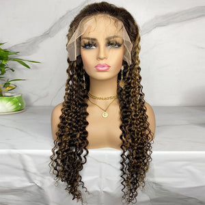 #4/27  Highlight Honey Blonde 13x4  Transparent Frontal Lace Wig Deep Wave Color Wig