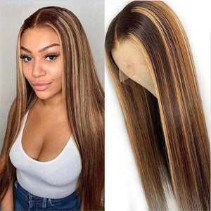 #4/27  Highlight Honey Blonde 13x4  Transparent Frontal Lace Wig Straight Color Wig
